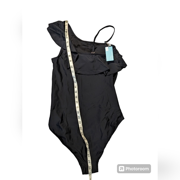 NWT Summer Mae Maternity Black One Piece Swimwear Ruffle One Shouder Size Med - Picture 4 of 7